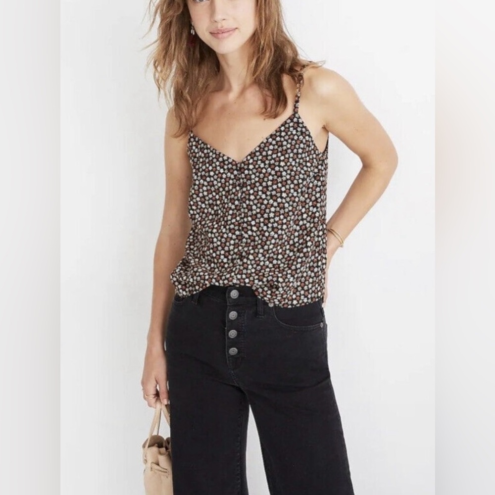 Madewell black floral button up adjustable straps tank top - size 12